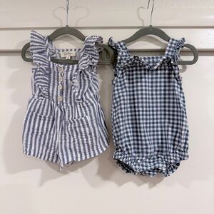 Jessica Simpson Blue and White Striped Infant Romper & Cat & Jack Gingham Romper